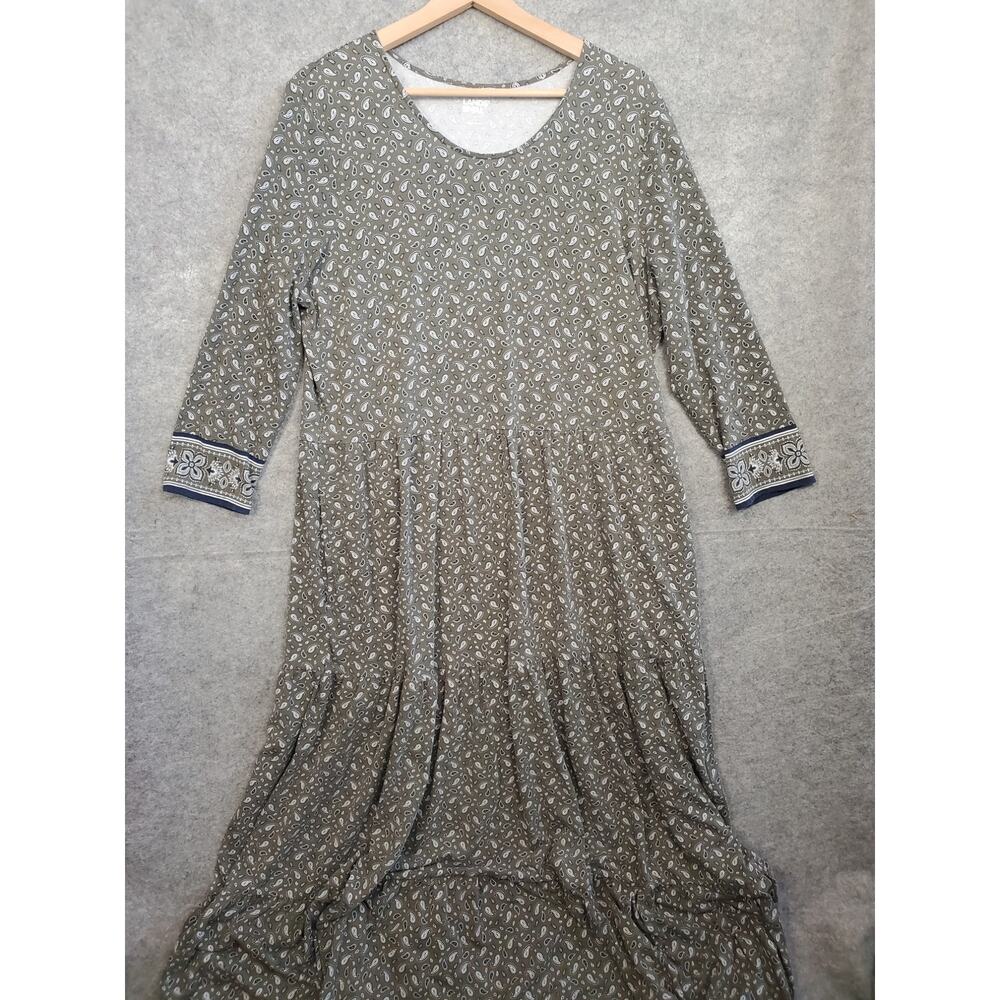 Women's Lands' End Size L(14-16) Green & Blue Paisley Tiered Maxi Dress